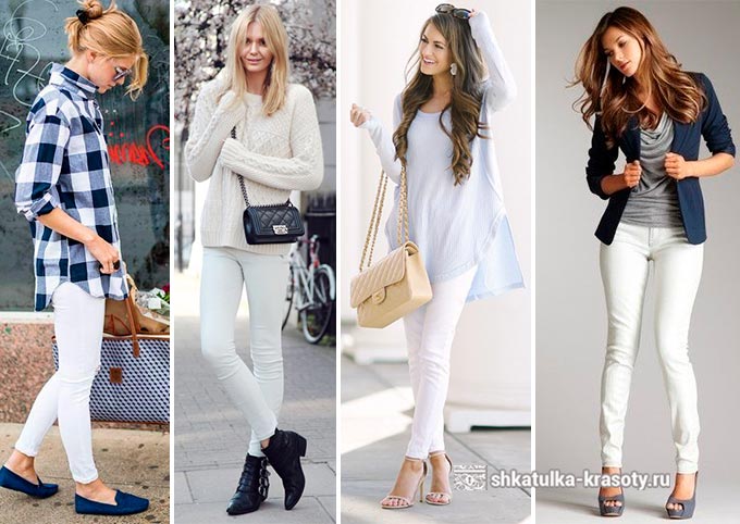Белые узкие джинсы, брюки